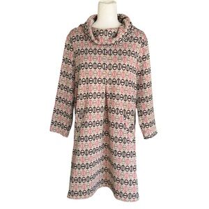 Tyler Boe Kim Cowl Neck Tan Pink Geometric Jacquard Knit Mini Tunic Dress - M